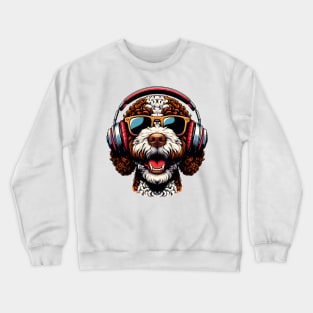 Lagotto Romagnolo Smiling DJ with Headphones and Sunglasses Crewneck Sweatshirt